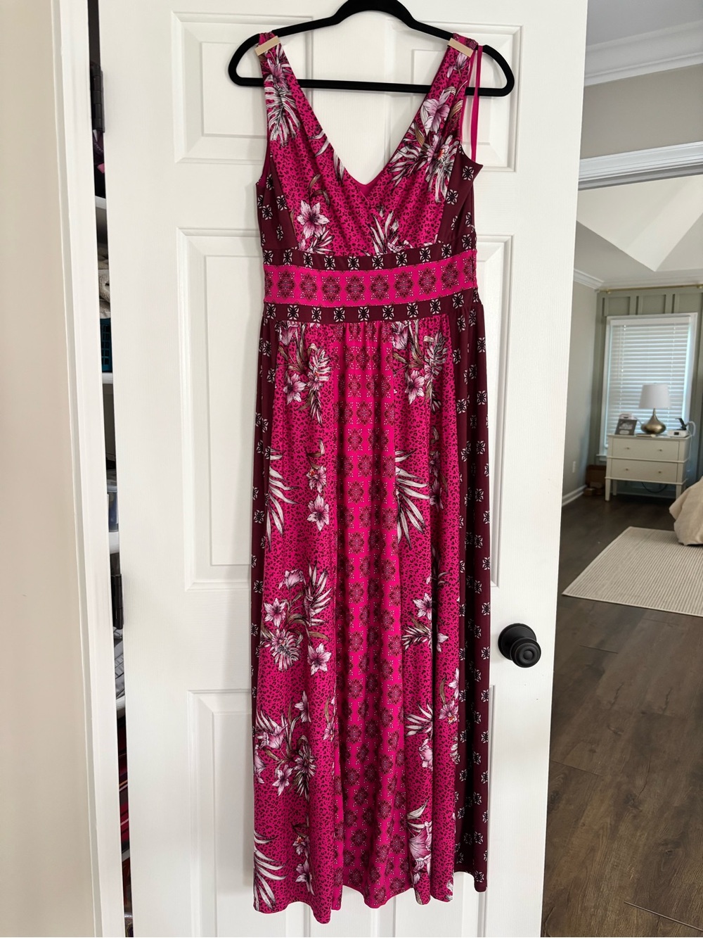 White House Black Market Fuchsia and Burgundy Floral Maxi Dress